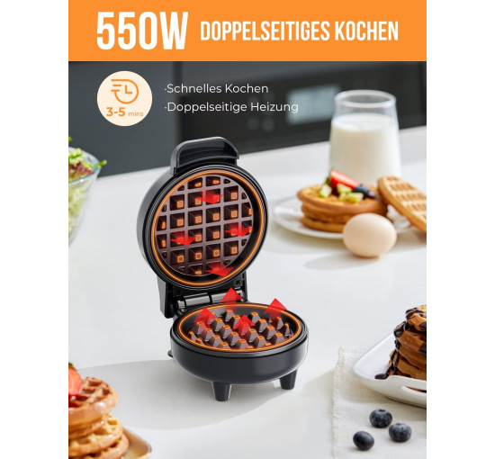 Міні-бельгійська вафельниця BLAZANT ABW59-DE, компактний дизайн, 550 Вт, сірий (2196)
