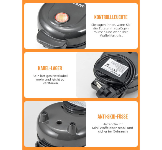 Міні-бельгійська вафельниця BLAZANT ABW59-DE, компактний дизайн, 550 Вт, сірий (2196)