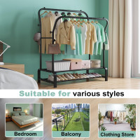 Міцна вішалка для одягу SMILOVII YJ-D01, окремостояча металева вішалка для пальто з рейками для одягу, вішалкою для взуття та 8 бічними гачками, чорна (0095)
