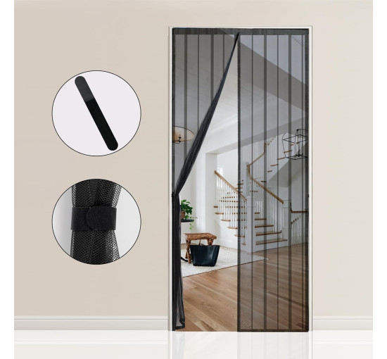 Магнітна сітка від комах Sekey на дверцята 130 x 220 см (51" x 87"), автоматично закривається та дуже тихо, чорна (2060)