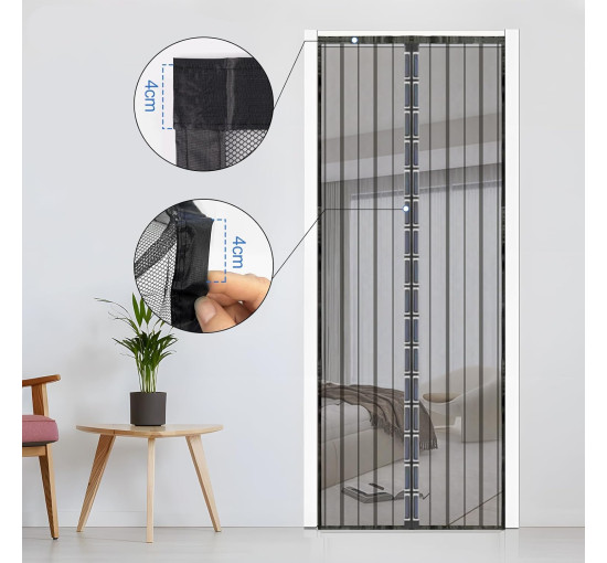 Магнітна сітка від комах Sekey на дверцята 130 x 220 см (51" x 87"), автоматично закривається та дуже тихо, чорна (2060)