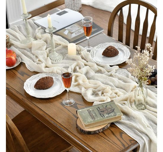 Марлевий весільний скатертинник Artoid Mode 300 см, бежевий (3023)