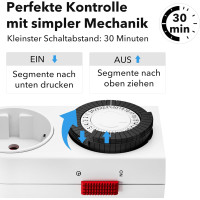 Механический таймер HBN BND-50/G42N-VC, аналоговая розетка для использования в помещении, 24-часовая программа, 16 A/3680 Вт, белая (0125)