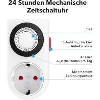 Механический таймер HBN BND-50/G42N-VC, аналоговая розетка для использования в помещении, 24-часовая программа, 16 A/3680 Вт, белая (0125)