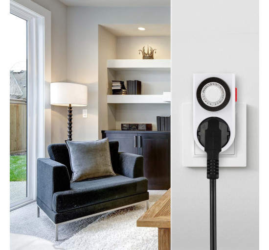 Механічний таймер HBN BND-50/G42N-VC, аналогова розетка для використання в приміщенні, 24-годинна програма, 16 A/3680 Вт, біла (0125)