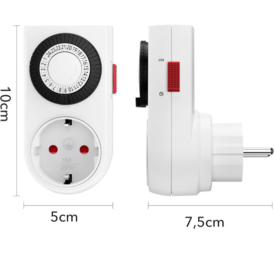 Механічний таймер HBN BND-50/G42N-VC, аналогова розетка для використання в приміщенні, 24-годинна програма, 16 A/3680 Вт, біла (0125)