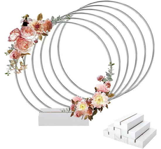 Металеві кільця Worown CRL389 з 6 штуками дерев'яних підставок для прикраси весільного столу, срібні (4086)