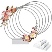 Металлические кольца Worown CRL391 30 см с 6 штуками деревянных подставок для украшения свадебного стола, серебряные (4087)