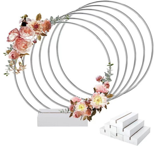 Металеві кільця Worown ‎CRL391 30 см з 6 штуками дерев'яних підставок для прикраси весільного столу, срібні (4087)