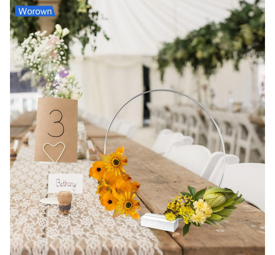 Металеві кільця Worown ‎CRL391 30 см з 6 штуками дерев'яних підставок для прикраси весільного столу, срібні (4087)