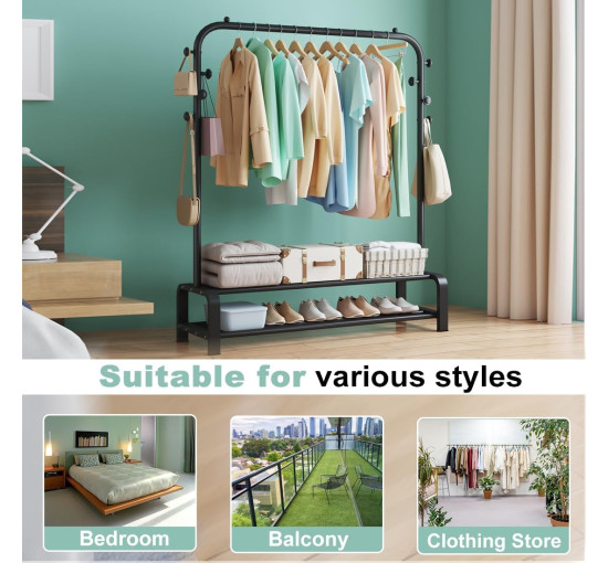 Металева вішалка для одягу SMILOVII YJ-A0, вішалка для одягу для спальні, для одягу та взуття, 4 бічні гачки, чорна (0097)