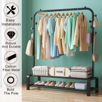 Металева вішалка для одягу SMILOVII YJ-A0, вішалка для одягу для спальні, для одягу та взуття, 4 бічні гачки, чорна (0097)