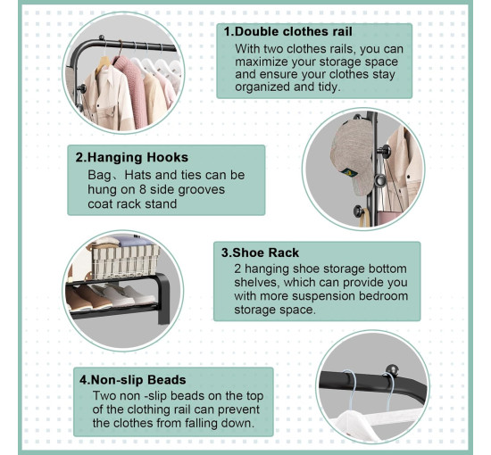 Металева вішалка для одягу SMILOVII YJ-A0, вішалка для одягу для спальні, для одягу та взуття, 4 бічні гачки, чорна (0097)