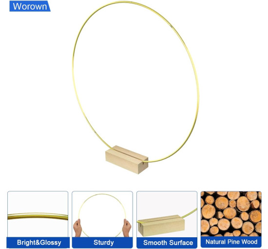 Металевий квітковий кілець Worown, 6 штук, з дерев'яними підставками для столу, золоті (4085)