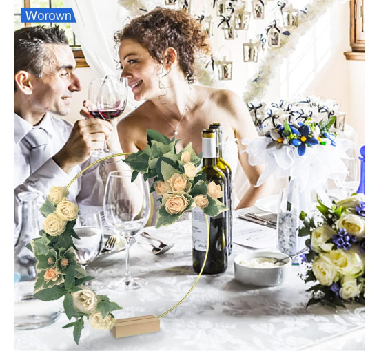 Металевий квітковий кілець Worown, 6 штук, з дерев'яними підставками для столу, золоті (4085)