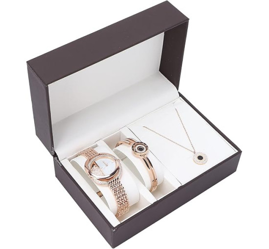 Набір годинників з браслетом, діловий стильний жіночий годинник, рожеве золото (4154)