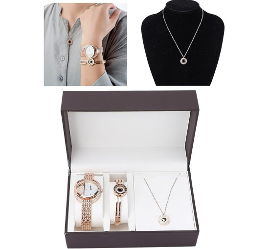 Набір годинників з браслетом, діловий стильний жіночий годинник, рожеве золото (4154)