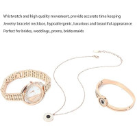 Набор часов с браслетом, деловые стильные женские часы, розовое золото (4154)