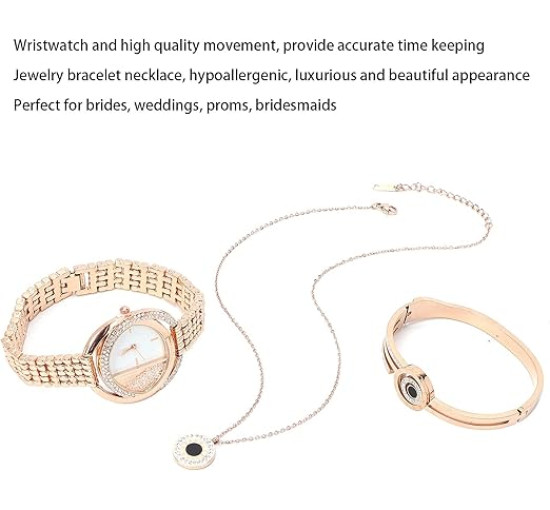 Набір годинників з браслетом, діловий стильний жіночий годинник, рожеве золото (4154)