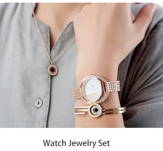 Набір годинників з браслетом, діловий стильний жіночий годинник, рожеве золото (4154)