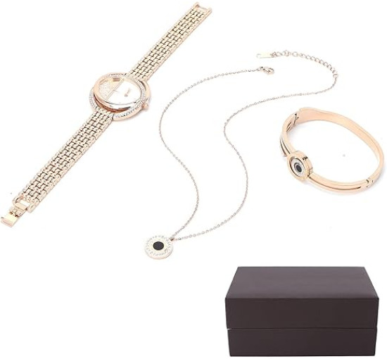Набір годинників з браслетом, діловий стильний жіночий годинник, рожеве золото (4154)