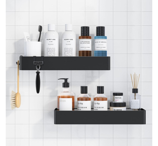 Набір з 2 нержавіючих органайзерів для ванної кімнати, міцний тримач для шампуню для душу, дуже великий, чорний (2082)