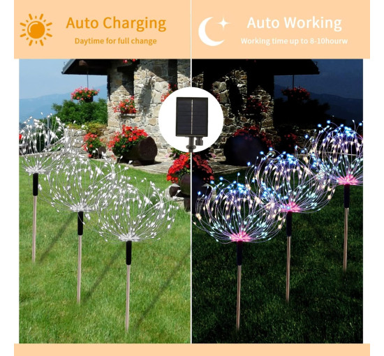 Набір з 4 сонячних садових ліхтарів Axafnev JT00065, сонячні феєрверки, водонепроникна лампа з 8 режимами (0146)