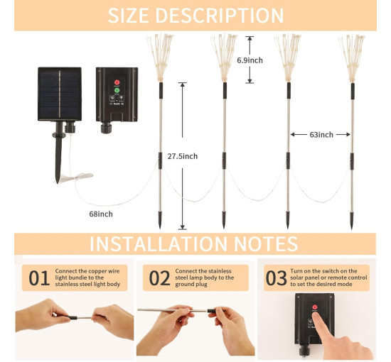 Набір з 4 сонячних садових ліхтарів Axafnev JT00065, сонячні феєрверки, водонепроникна лампа з 8 режимами (0146)