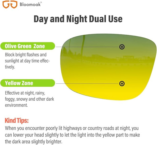 Окуляри для нічного водіння B BLOOMOAK, поляризовані спортивні окуляри нічного бачення - антиблікові, захист від ультрафіолету 400 (2068)
