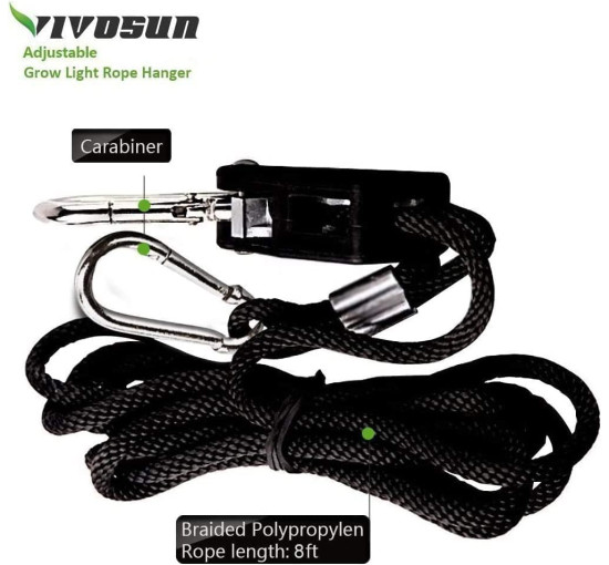 Пара регульованих мотузкових тримачів VIVOSUN для ламп, вантажопідйомність 150 фунтів, розмір 1/8 дюйма (2083)