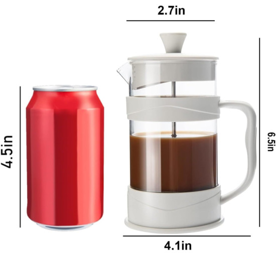 PARACITY Кавоварка/чайник French Press, для кемпінгу з фільтром з нержавіючої сталі 304 та термостійким склом, білий (5118)