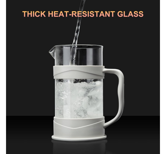 PARACITY Кавоварка/чайник French Press, для кемпінгу з фільтром з нержавіючої сталі 304 та термостійким склом, білий (5118)