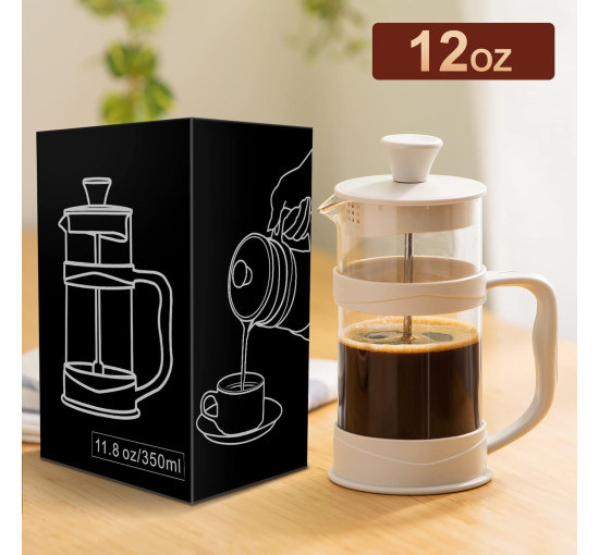 PARACITY Кавоварка/чайник French Press, для кемпінгу з фільтром з нержавіючої сталі 304 та термостійким склом, білий (5118)