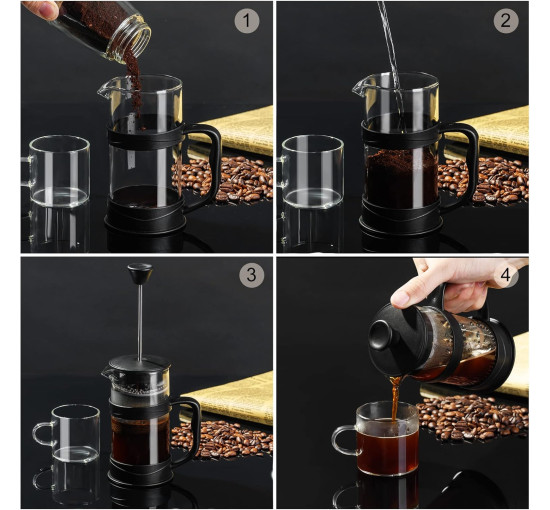 PARACITY Кавоварка/чайник French Press, для кемпінгу з фільтром з нержавіючої сталі 304 та термостійким склом, чорний (5119)