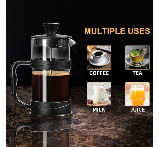 PARACITY Кавоварка/чайник French Press, для кемпінгу з фільтром з нержавіючої сталі 304 та термостійким склом, чорний (5119)