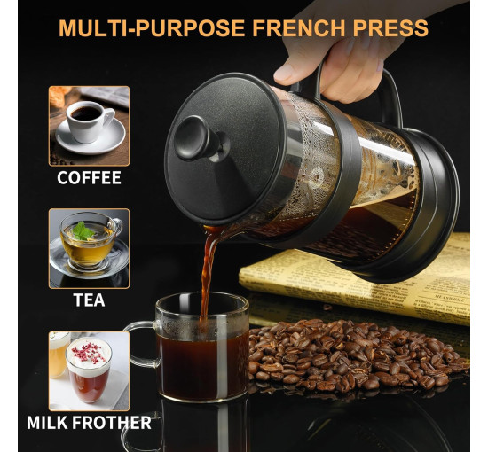 PARACITY Кавоварка Coffee Press 1000 мл, кавоварка на 4 чашки, френч-прес з 3 фільтрами, чорний (5120)