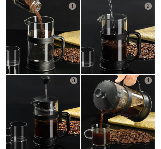 PARACITY Кавоварка Coffee Press 1000 мл, кавоварка на 4 чашки, френч-прес з 3 фільтрами, чорний (5120)