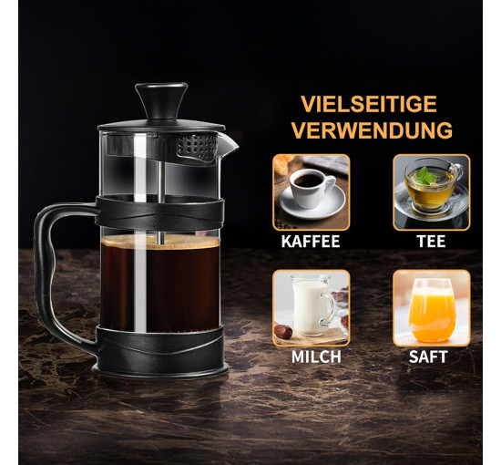 PARACITY Кавоварка Coffee Press 1000 мл, кавоварка на 4 чашки, френч-прес з 3 фільтрами, чорний (5120)