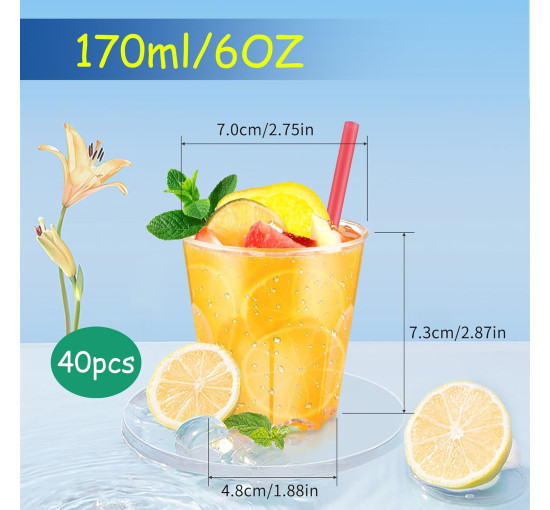 Пластикові склянки Hejo 7 шт., прозорі пластикові стаканчики, коктейльні склянки об'ємом 170 мл, для вечірок, пікніка (2067)