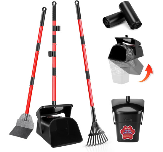 Поворотний контейнер для сміття Ormalla LJT03 Pooper Scooper, граблі та лопата з 60 мішками для сміття, міцний совок (2070)