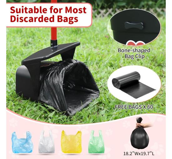 Поворотний контейнер для сміття Ormalla LJT03 Pooper Scooper, граблі та лопата з 60 мішками для сміття, міцний совок (2070)