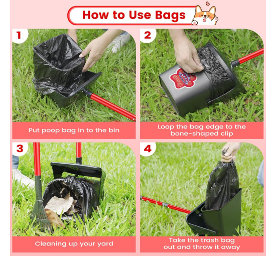 Поворотний контейнер для сміття Ormalla LJT03 Pooper Scooper, граблі та лопата з 60 мішками для сміття, міцний совок (2070)