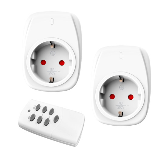 Радіорозетки HBN BNC-50/G89R-1-2з 1 пультом дистанційного керування, комплект вилок (2 шт) з дистанційним керуванням 16 A/3680 Вт, білі (0121)