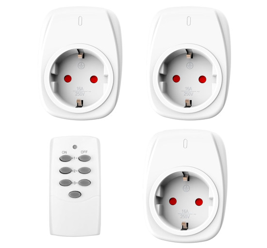 Радіорозетки HBN ‎BNC - 50/G89R з 1 пультом дистанційного керування 16 A/3,680 Вт, Комплект вилок (3шт) з дистанційним керуванням, білі (0127)