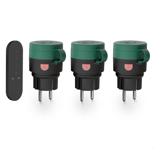 Радіорозетки SURNICE з дистанційним керуванням для зовнішнього використання, радіус дії 80 м, 2300 Вт, комплект 3 розетки + 1 д/к (2111)