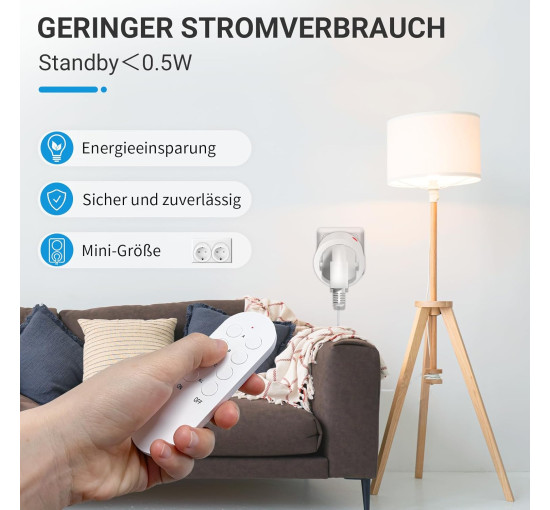 Радіорозетки SURNICE з пультом дистанційного керування, радіус дії 80 м, 10 А, 2300 Вт, міні-радіорозетка, біла (2102)