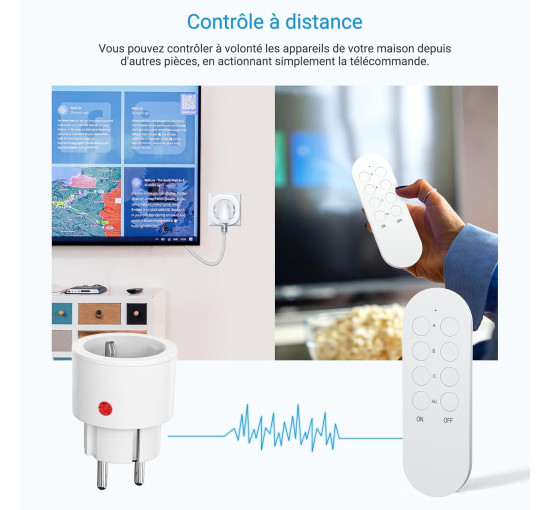 Радіорозетки SURNICE з пультом дистанційного керування, радіус дії 80 м, 10 А, 2300 Вт, міні-радіорозетка, біла (2102)