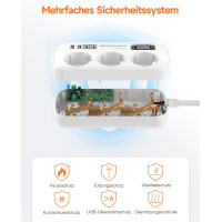 ROOTOMA Подовжувачі з кабелем 6188 на 3 розетки змінного струму та 4 USB, 1,5 м, 4000 Вт/16 А, білий (5066)