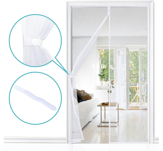 Сітка від комах Apalus BF003 для дверей, магнітний захист від комах, ідеально підходить для балконних дверей, 140 x 240 см, білий (0181)
