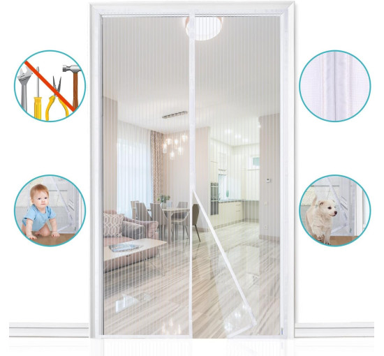 Сітка від комах Apalus BF003 для дверей, магнітний захист від комах, ідеально підходить для балконних дверей, 140 x 240 см, білий (0181)